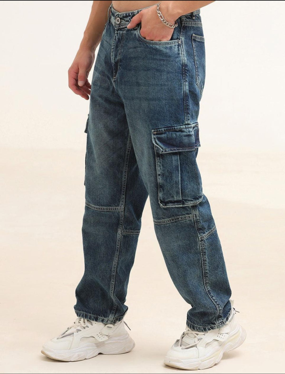 The BlueVibe carbon base blue denim cargo for men