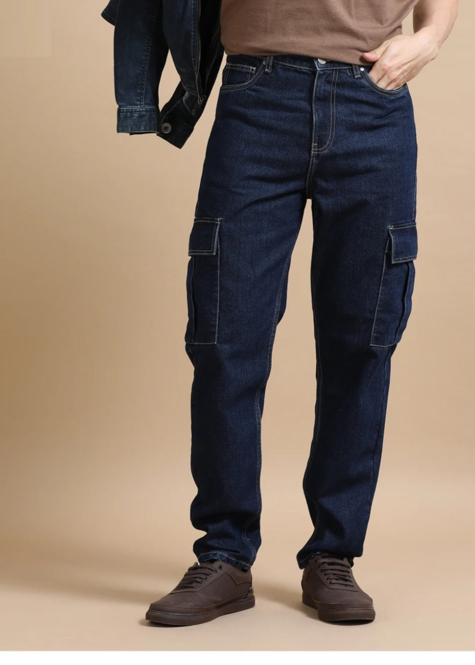 The Blue Vibe Dark White + Blue - Set of 2 (combo Set) denim cargo's for men