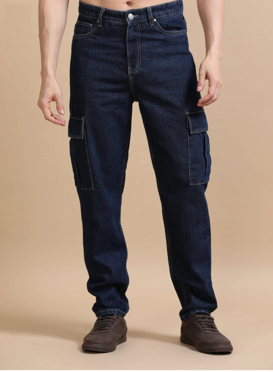 The Blue Vibe Dark White + Blue - Set of 2 (combo Set) denim cargo's for men