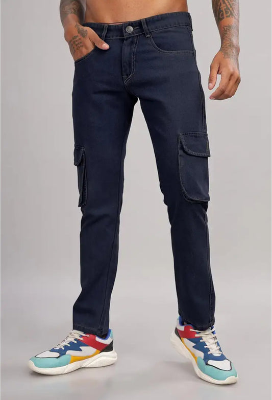 Jack&Jordan dark navy blue stretchable denim cargo for men