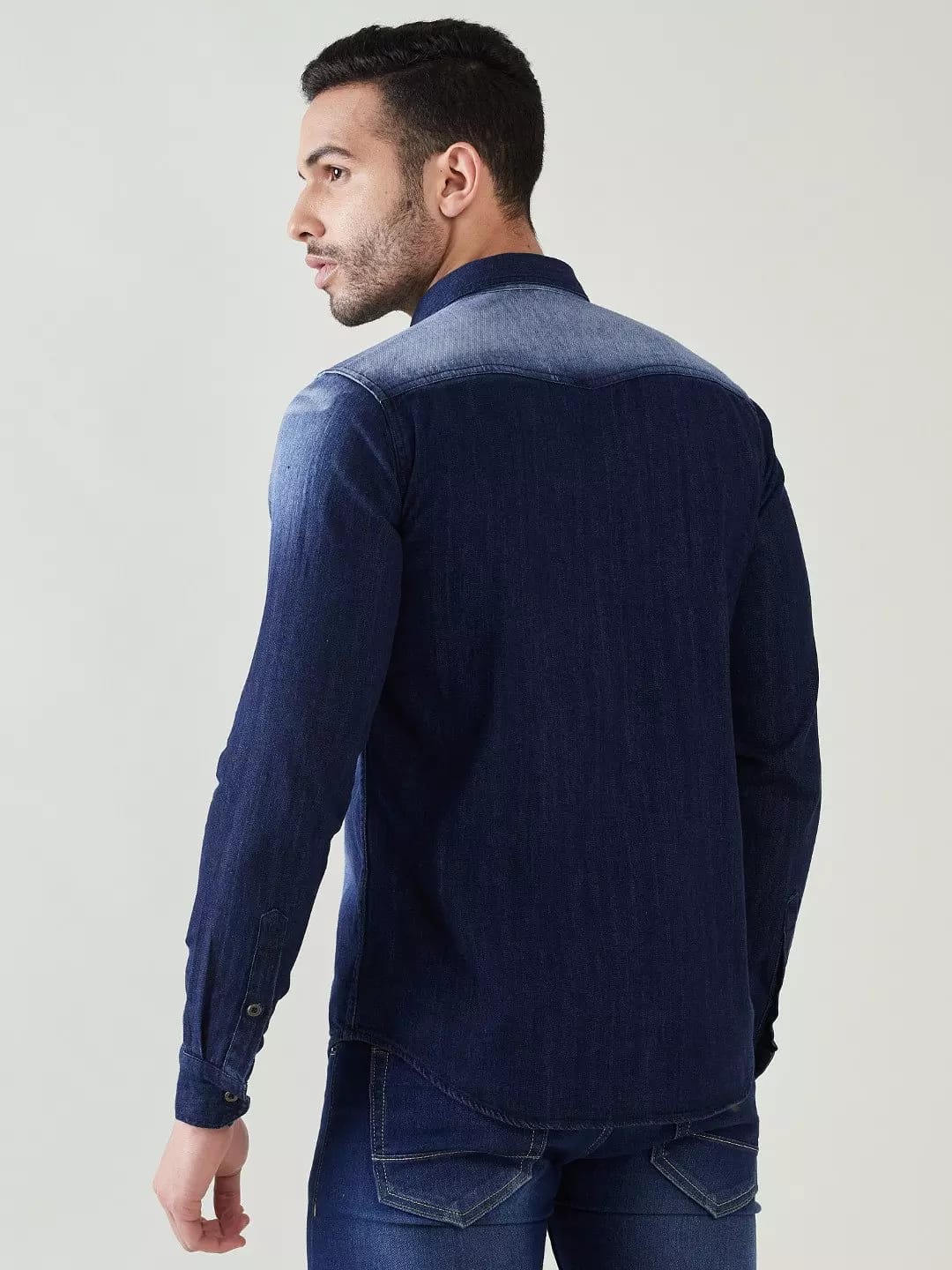 The BlueVibe Dark blue double pocket Denim men shirt