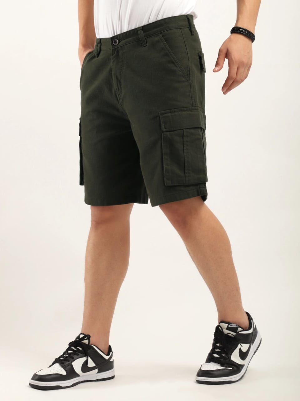 The BlueVibe best dark green denim lycra men cargo  shorts