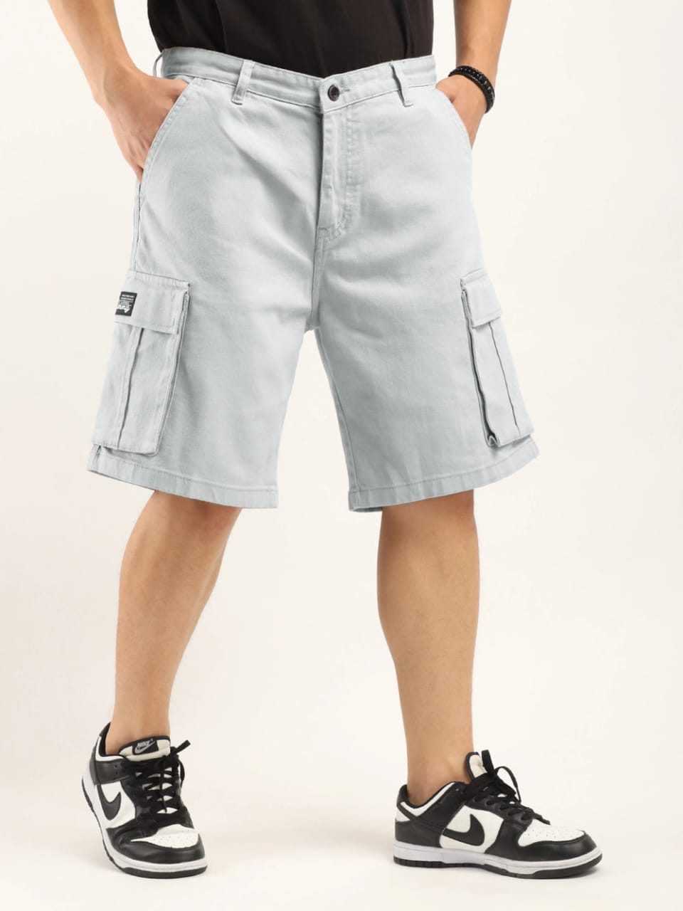 The BlueVibe denim grey cargo men shorts