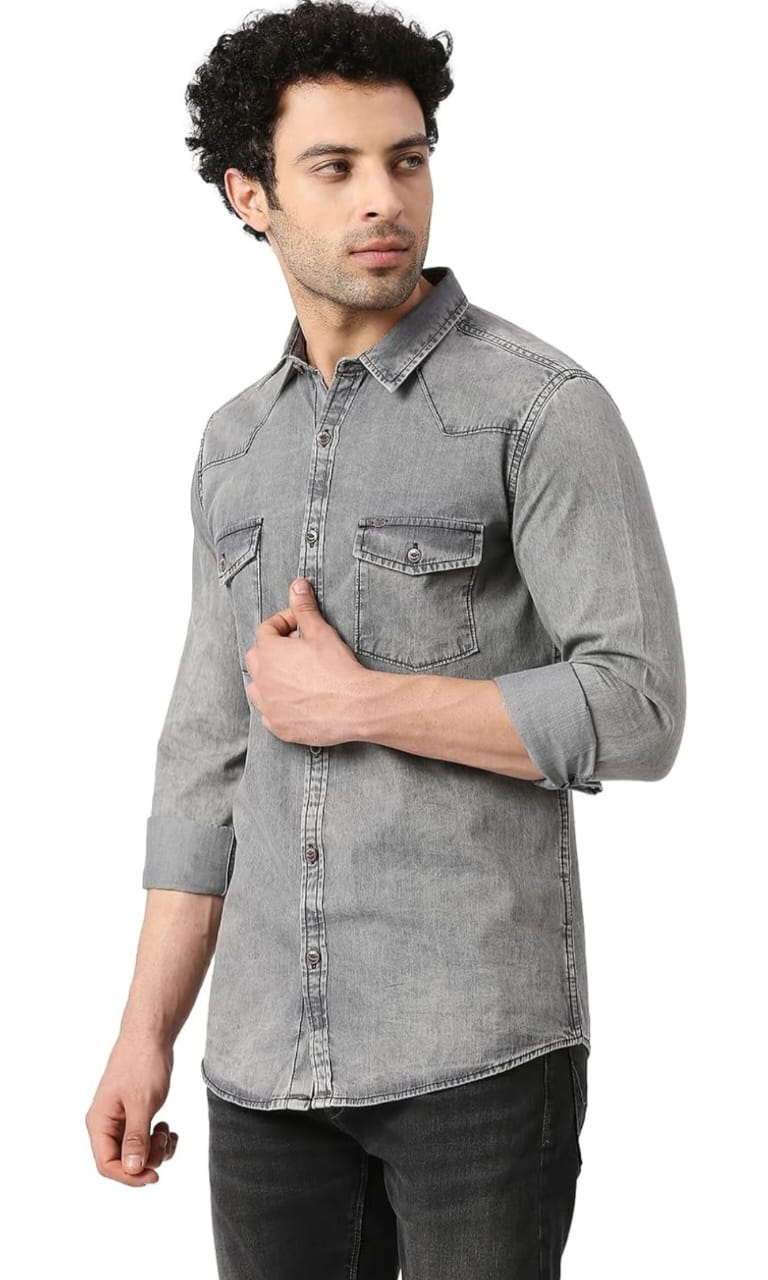 The BlueVibe best fabric grey denim shirt