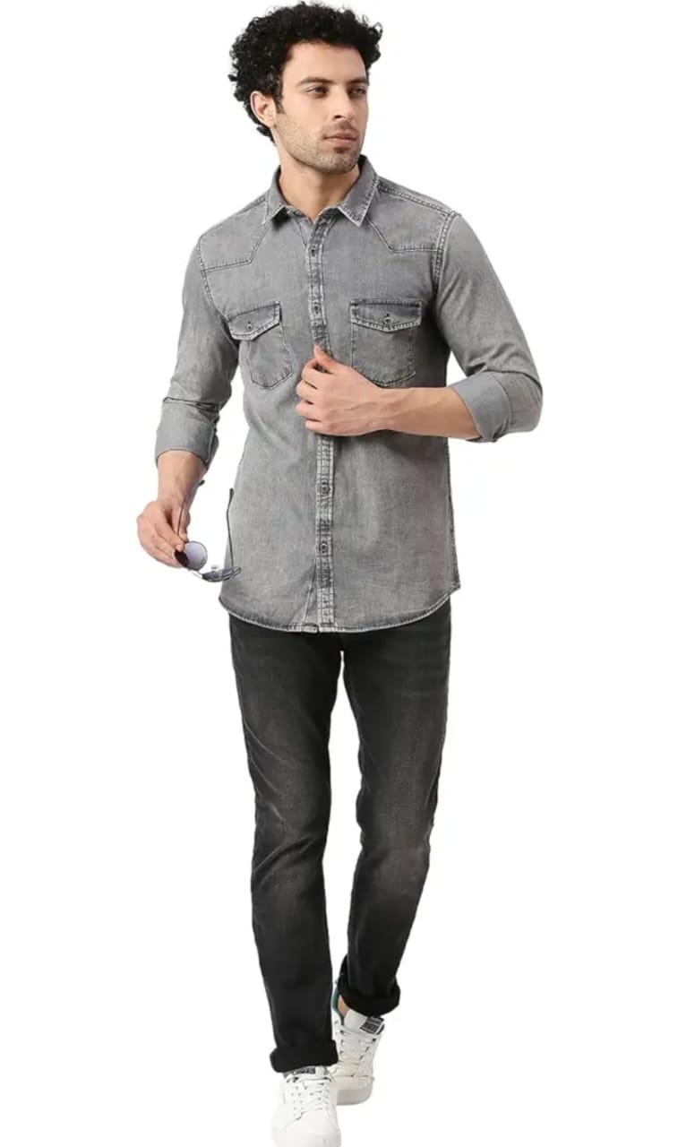 The BlueVibe best fabric grey denim shirt
