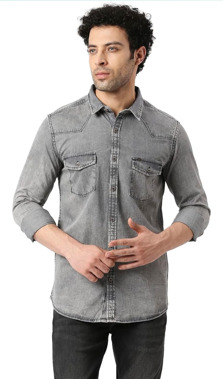 The BlueVibe best fabric grey denim shirt