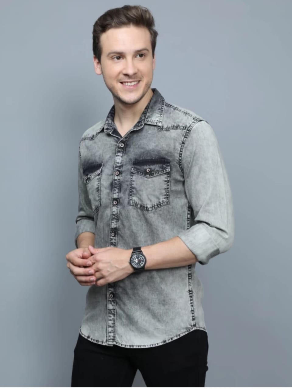 The BlueVibe black pixel men denim shirts