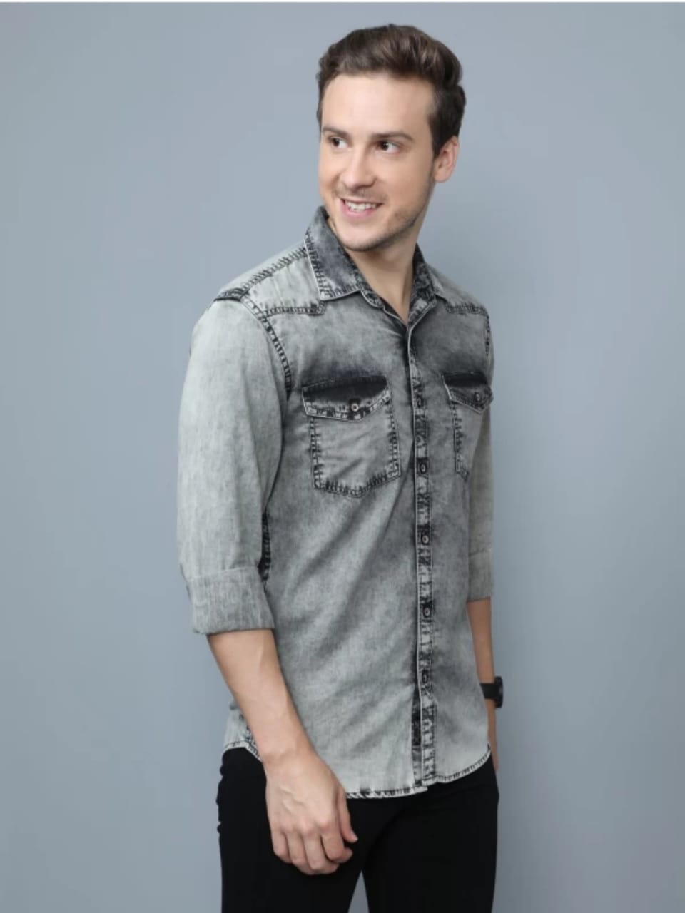 The BlueVibe black pixel men denim shirts