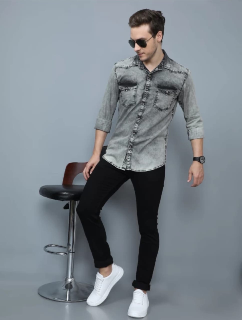 The BlueVibe black pixel men denim shirts
