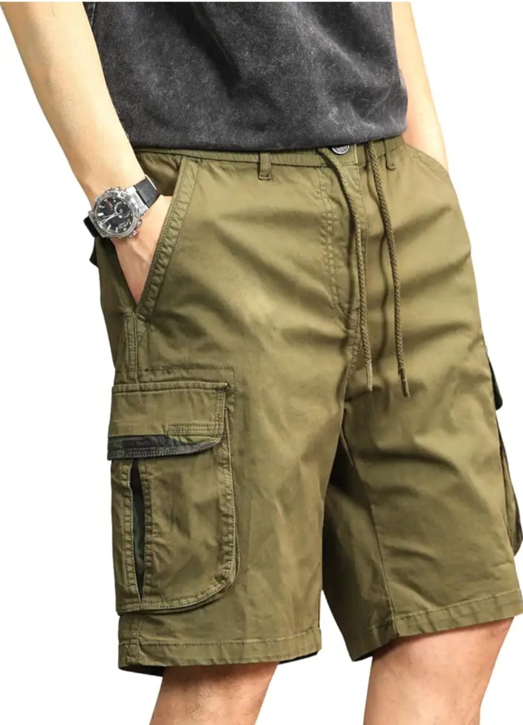 The BlueVibe best dark DARK GREEN COTTON denim lycra men cargo shorts