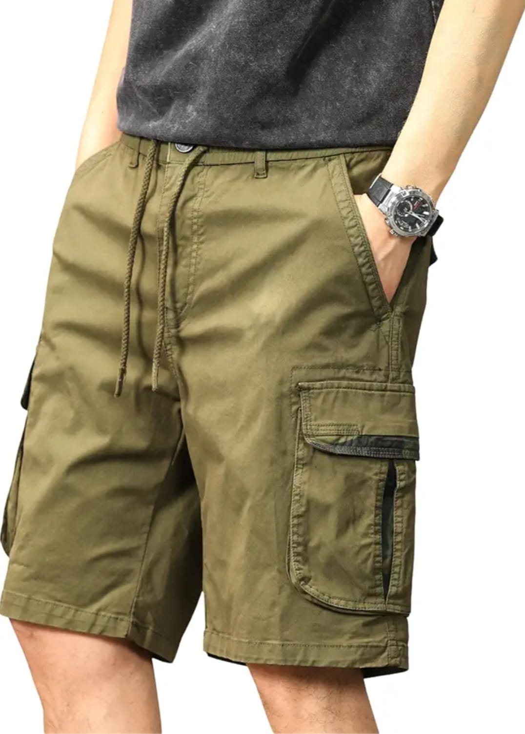 The BlueVibe best dark DARK GREEN COTTON denim lycra men cargo shorts