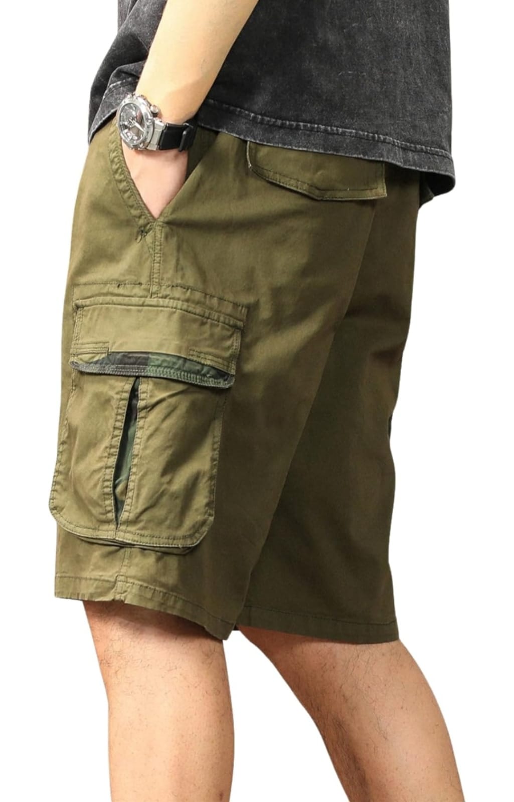 The BlueVibe best dark DARK GREEN COTTON denim lycra men cargo shorts