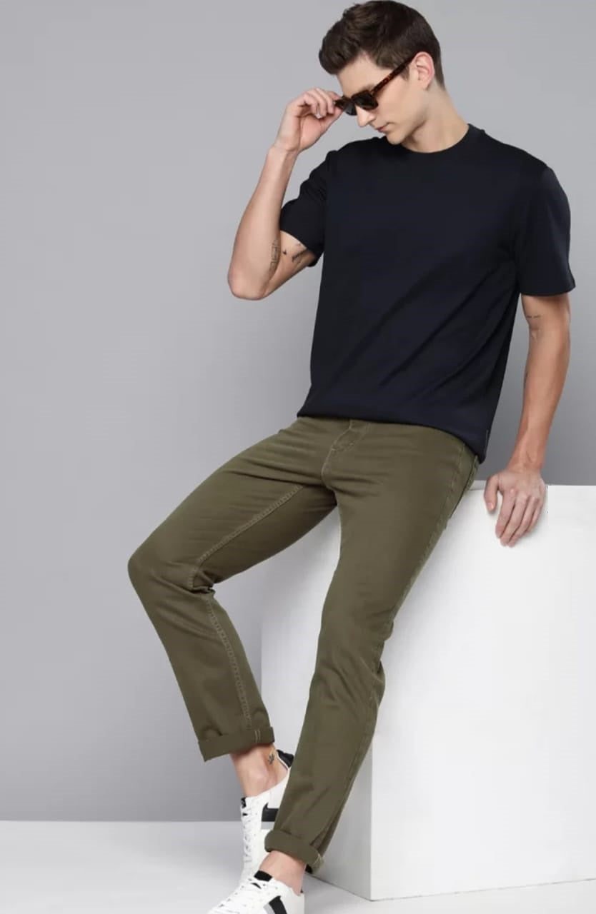 The BlueVibe men olive green stretchable cotton by cotton best jeans