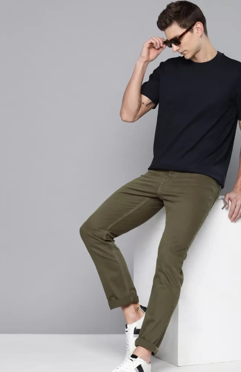 The BlueVibe men olive green stretchable cotton by cotton best jeans