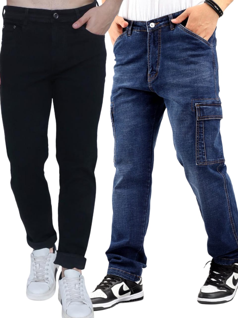 The BlueVibe Denim Blue men cargo and men black jeans combo set of 2