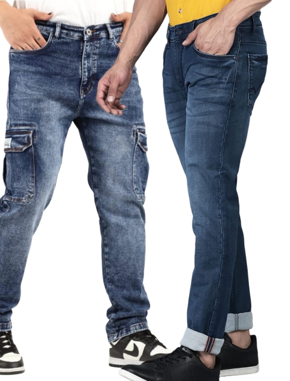 The BlueVibe Carbon Blue cargo and Dark Blue Men Jeans Combo set of 2