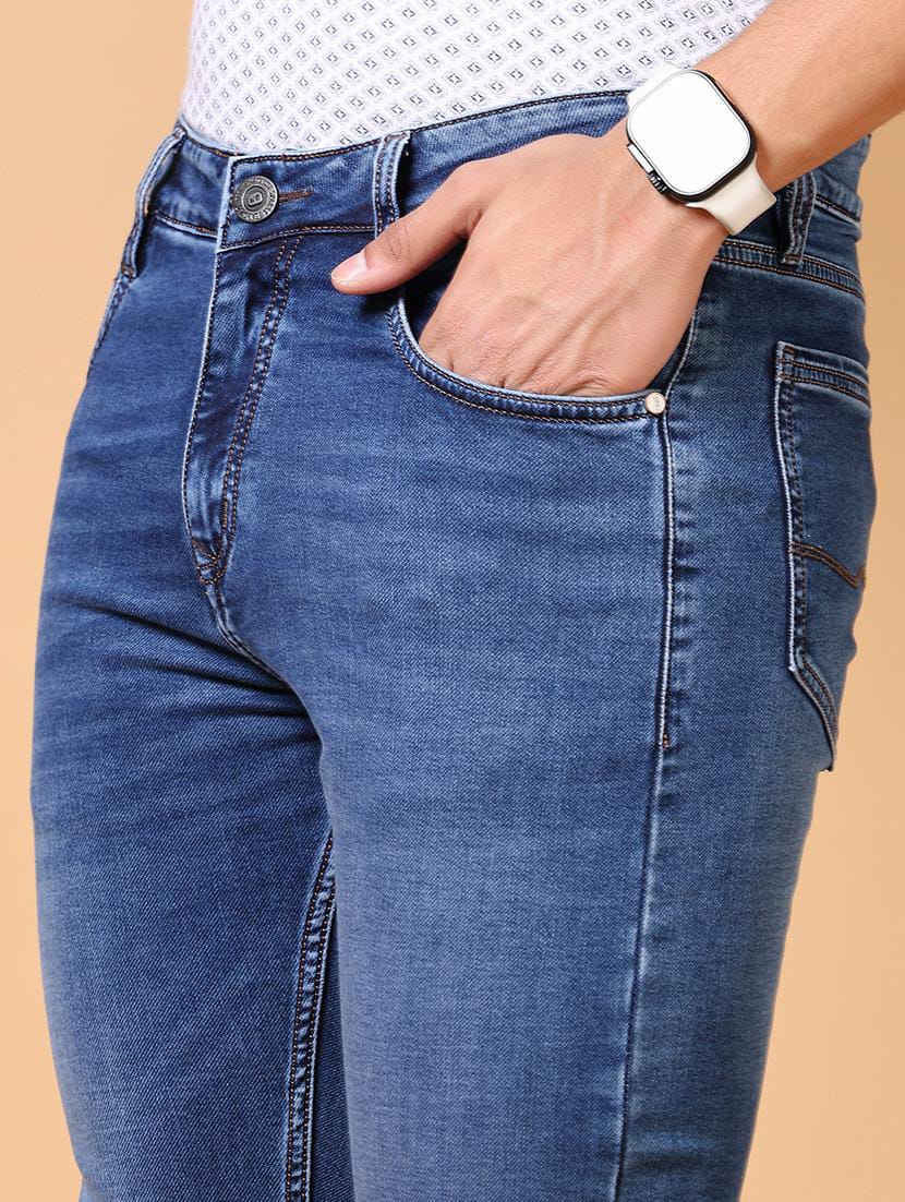 The BlueVibe Light fade rubbed blue jeans
