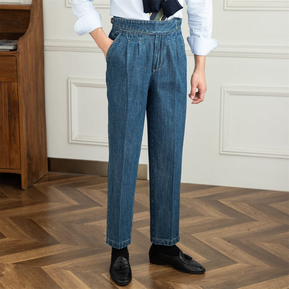 The BlueVibe Light Blue Premium Denim Italian Pattern Gurkha Pant.