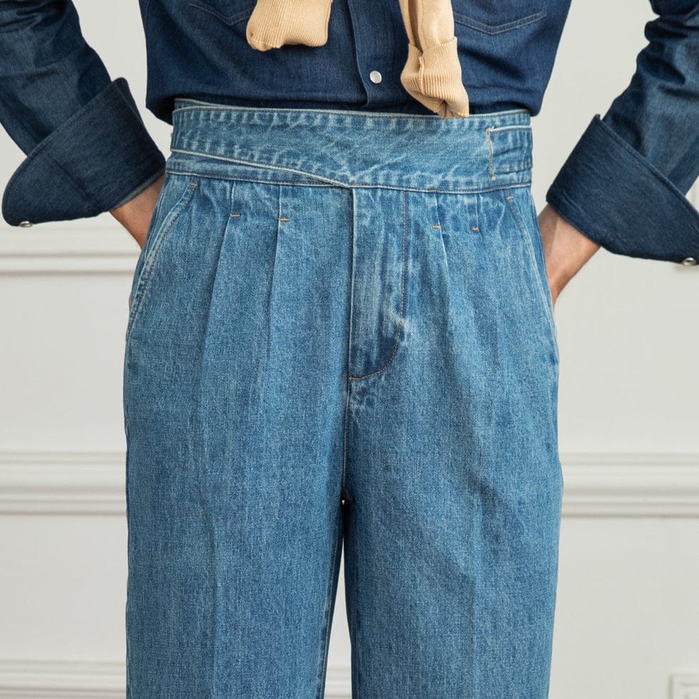 The BlueVibe Light Blue Premium Denim Italian Pattern Gurkha Pant.
