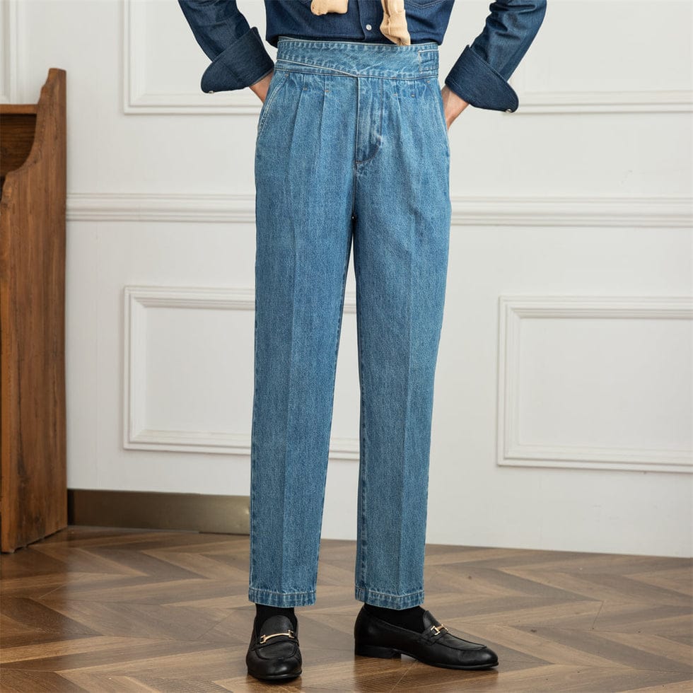 The BlueVibe Light Blue Premium Denim Italian Pattern Gurkha Pant.