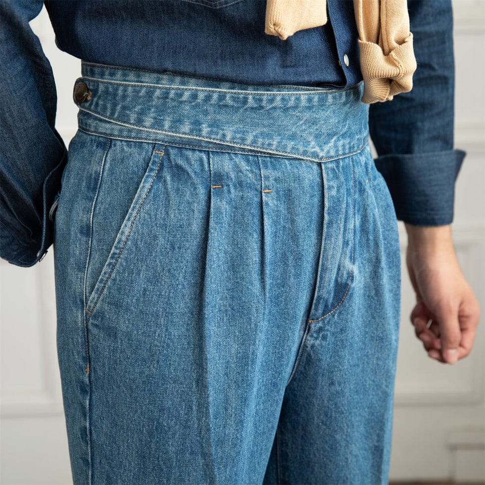 The BlueVibe Light Blue Premium Denim Italian Pattern Gurkha Pant.