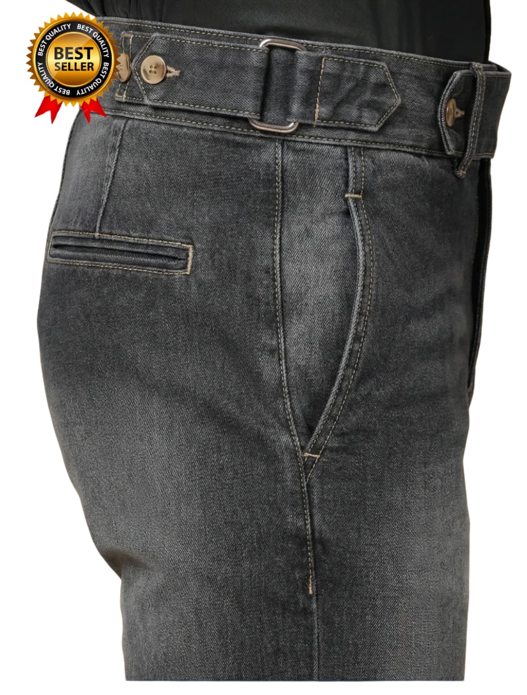 The BlueVibe Carbon Black Premium Denim Boot-Cut Italian Pattern Gurkha Pant.