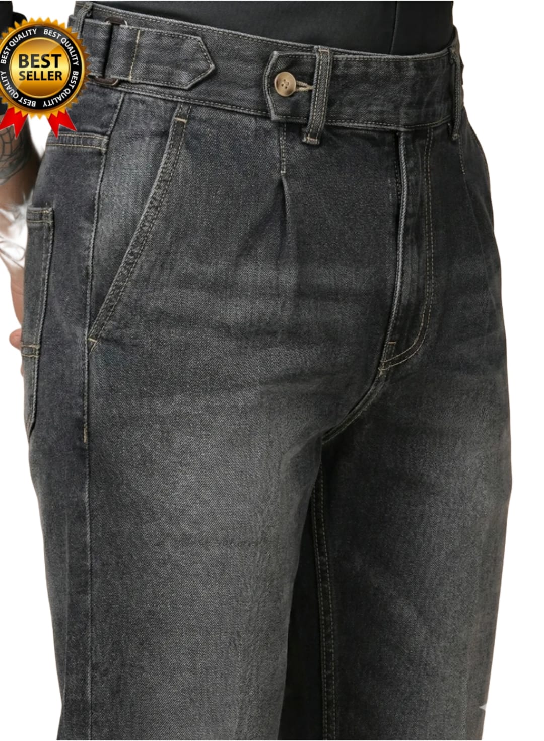The BlueVibe Carbon Black Premium Denim Boot-Cut Italian Pattern Gurkha Pant.