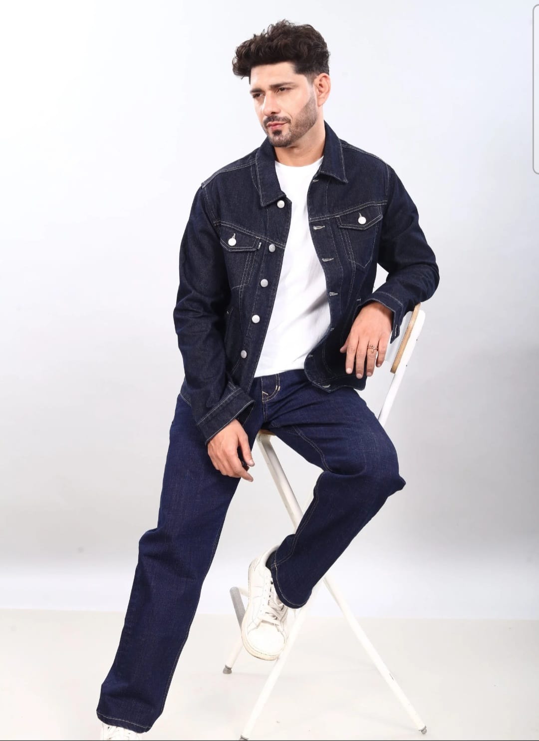 The BlueVibe Dark blue Denim jacket for men.