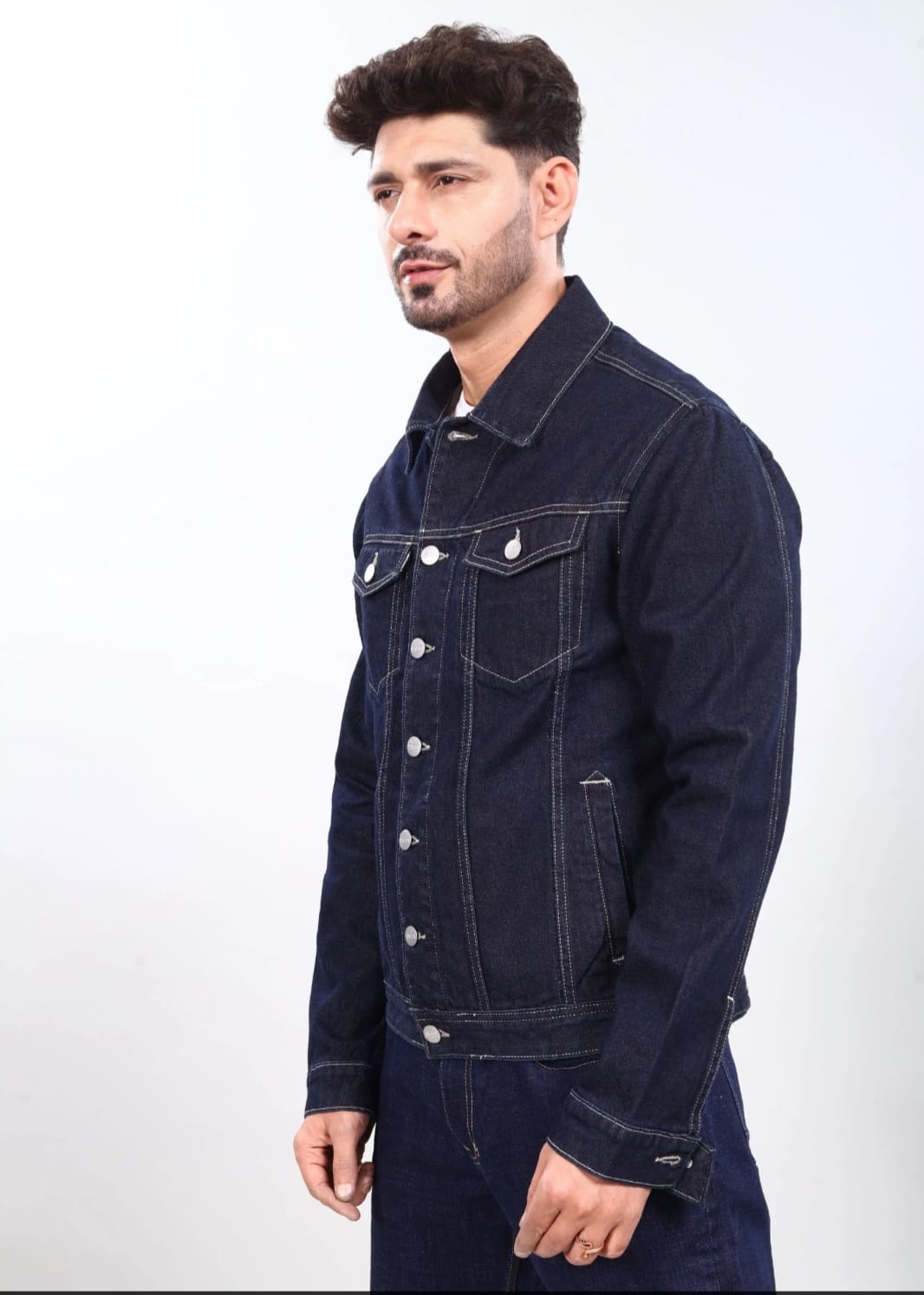 The BlueVibe Dark blue Denim jacket for men.