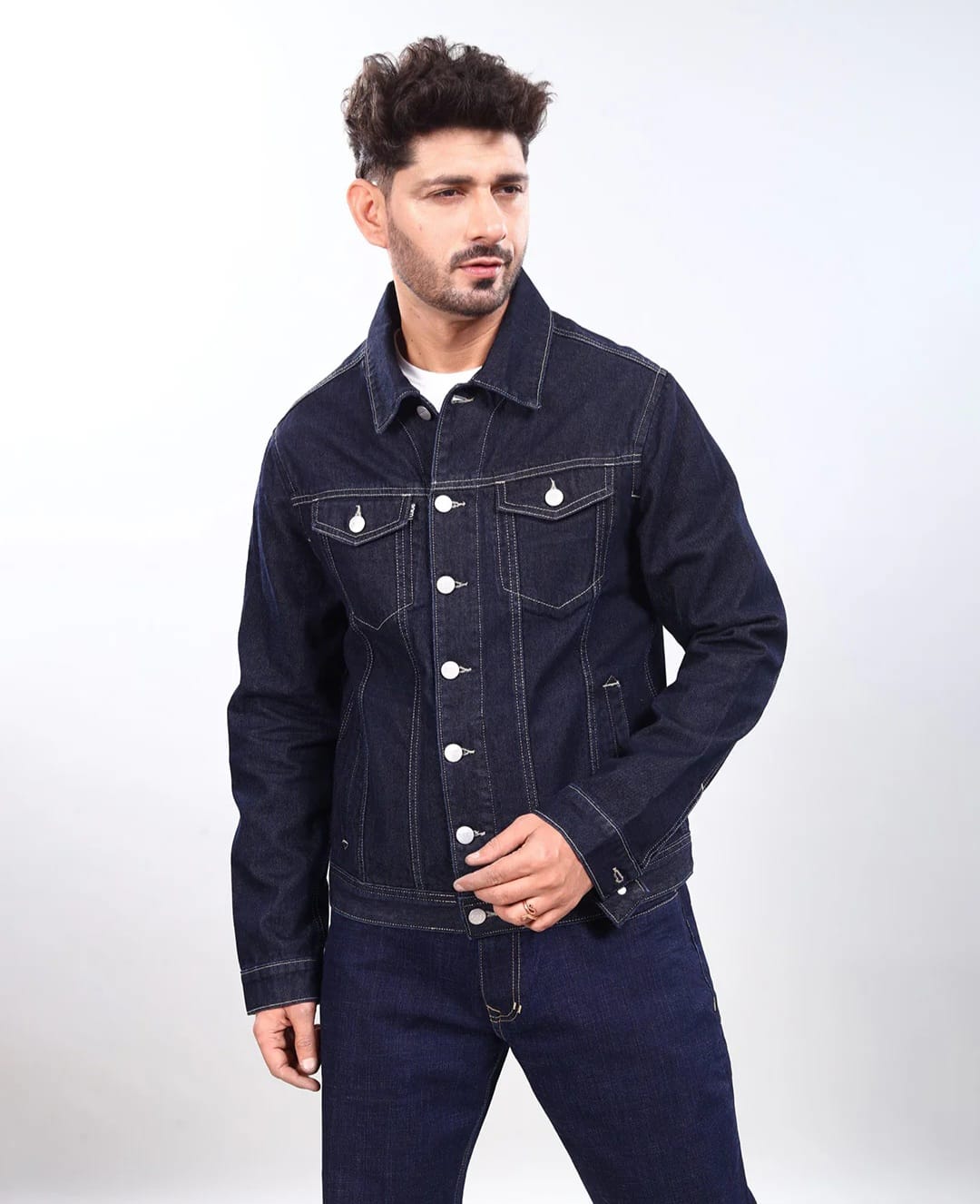 The BlueVibe Dark blue Denim jacket for men.
