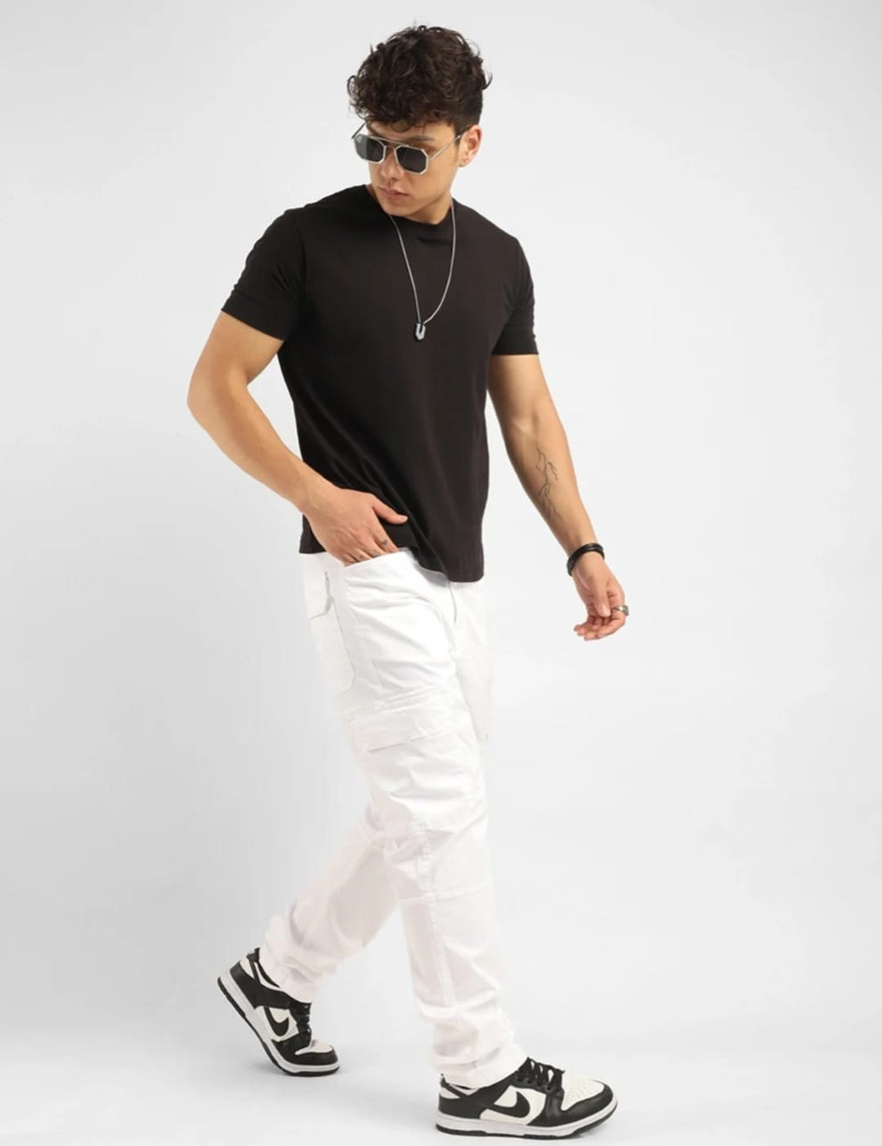 The BlueVibe white color men denim cargo and white shorts COMBO SET