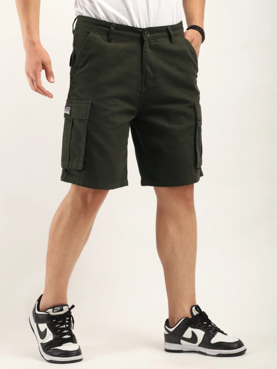 The BlueVibe best dark green denim lycra men cargo  shorts