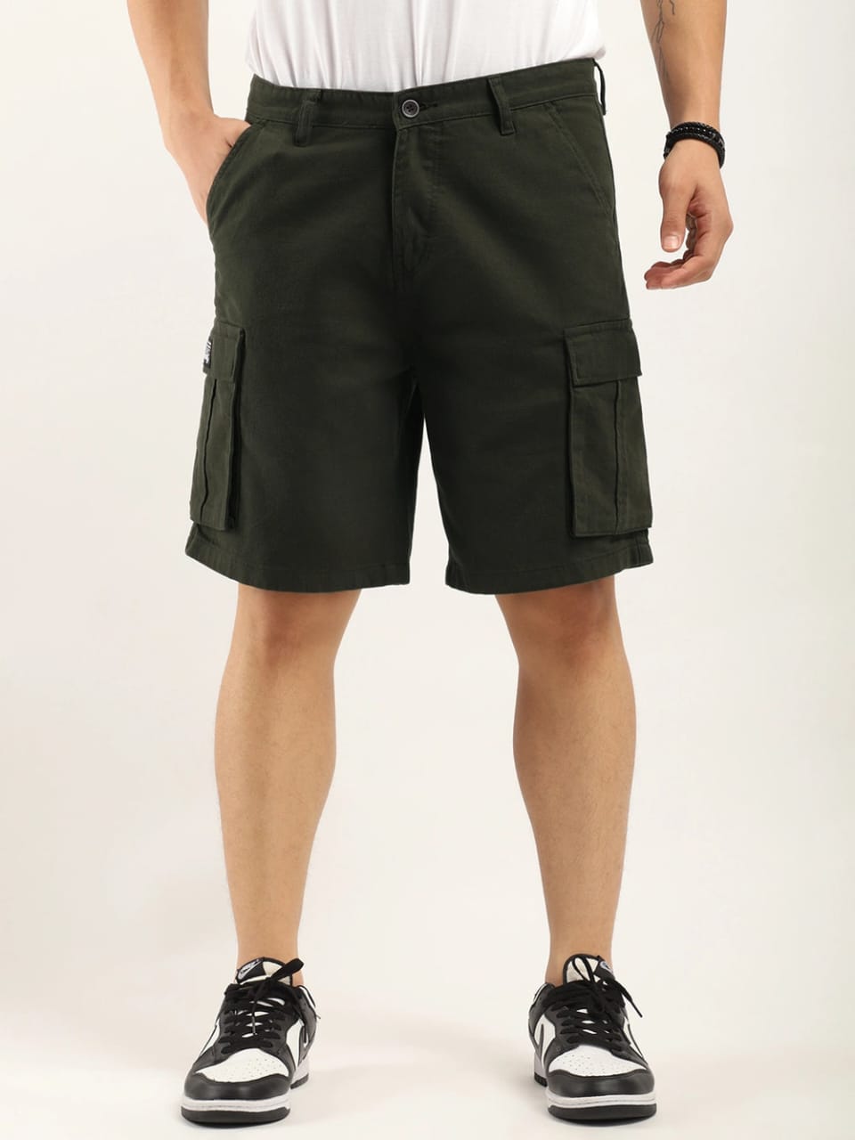 The BlueVibe best dark green denim lycra men cargo  shorts