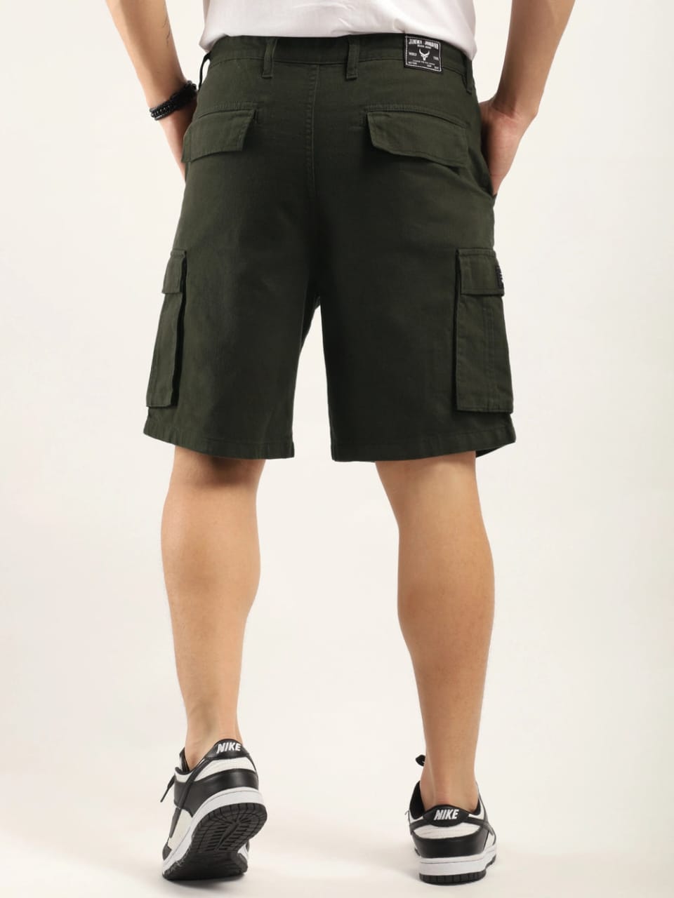 The BlueVibe best dark green denim lycra men cargo  shorts
