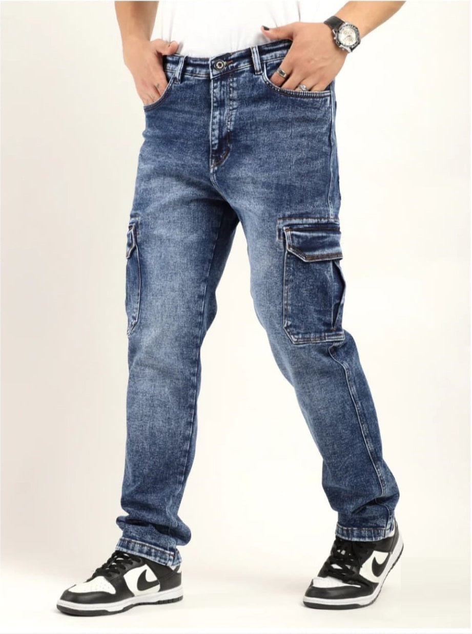 The BlueVibe Carbon Blue cargo and Dark Blue Men Jeans Combo set of 2