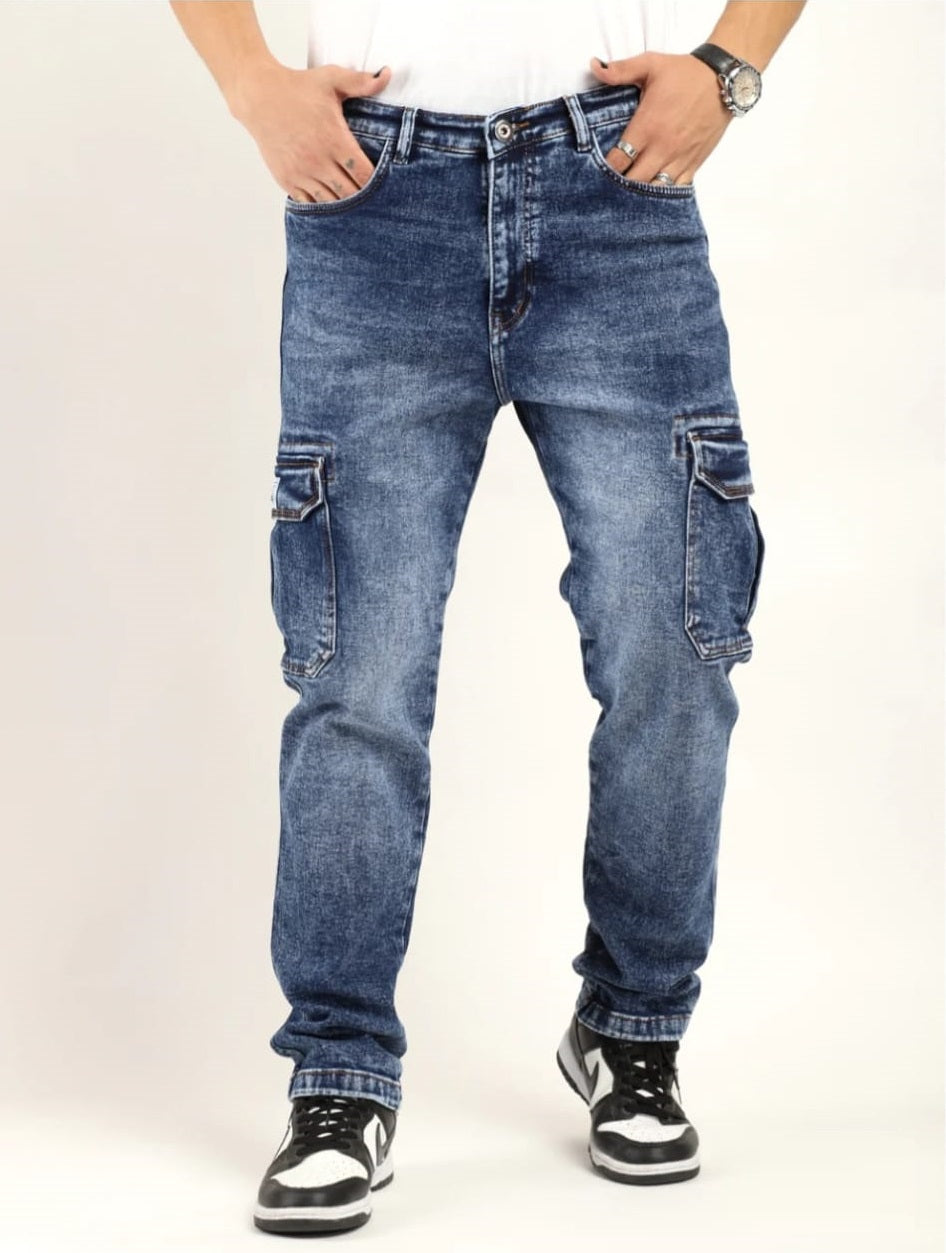 The BlueVibe Carbon Blue cargo and Dark Blue Men Jeans Combo set of 2