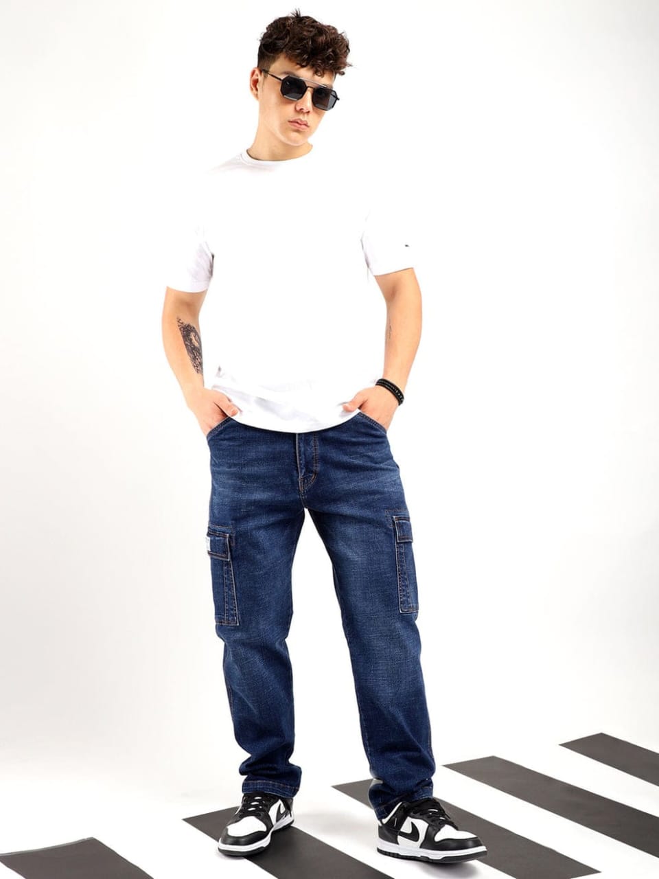 The BlueVibe Denim Blue men cargo and men black jeans combo set of 2