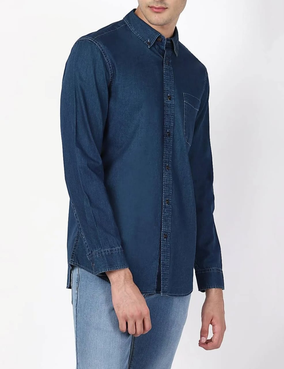 The BlueVibe men cotton blue denim shirt