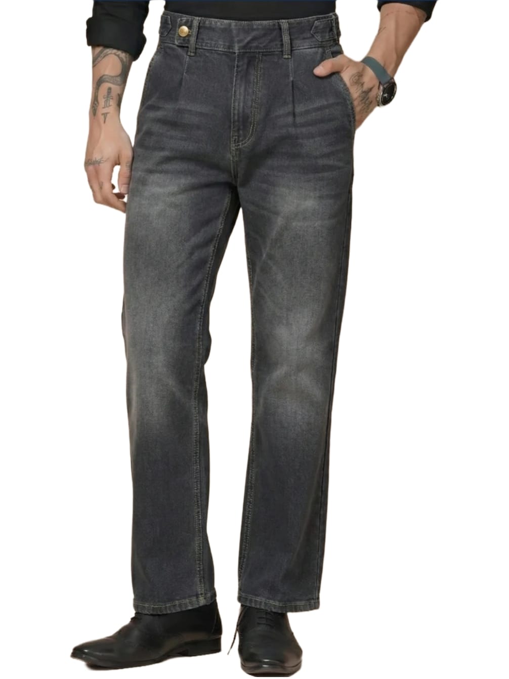 The BlueVibe Carbon Black Premium Denim Boot-Cut Italian Pattern Gurkha Pant.