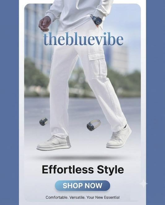 The BlueVibe white color men cotton denim cargo
