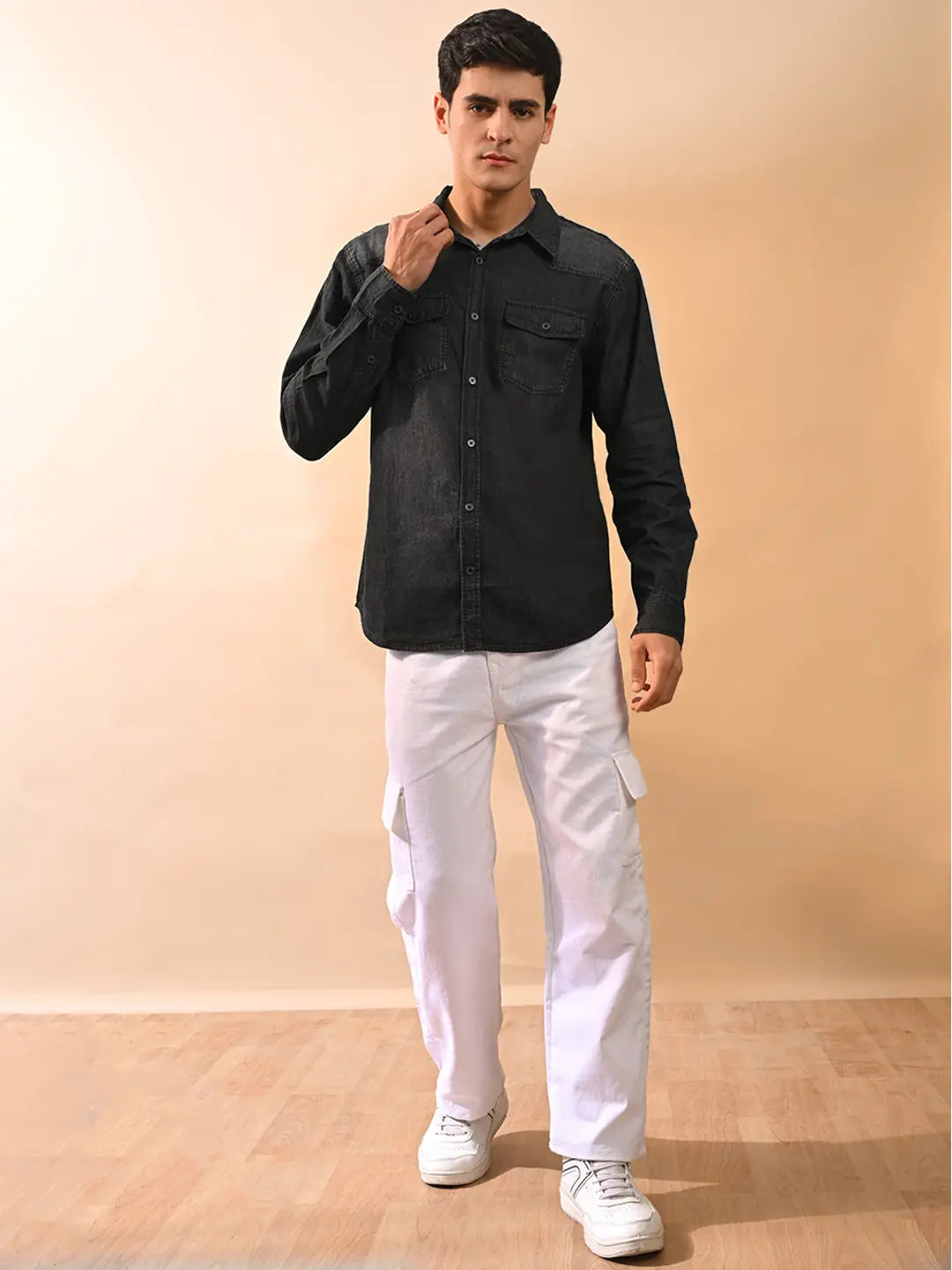 The BlueVibe black denim shirt for men