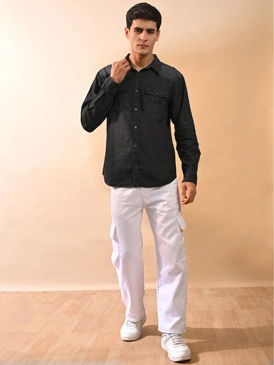The BlueVibe black denim shirt for men