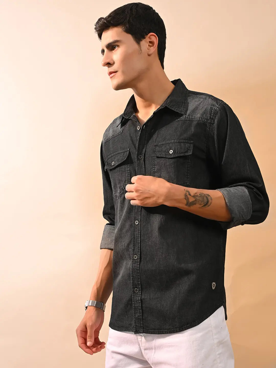 The BlueVibe black denim shirt for men