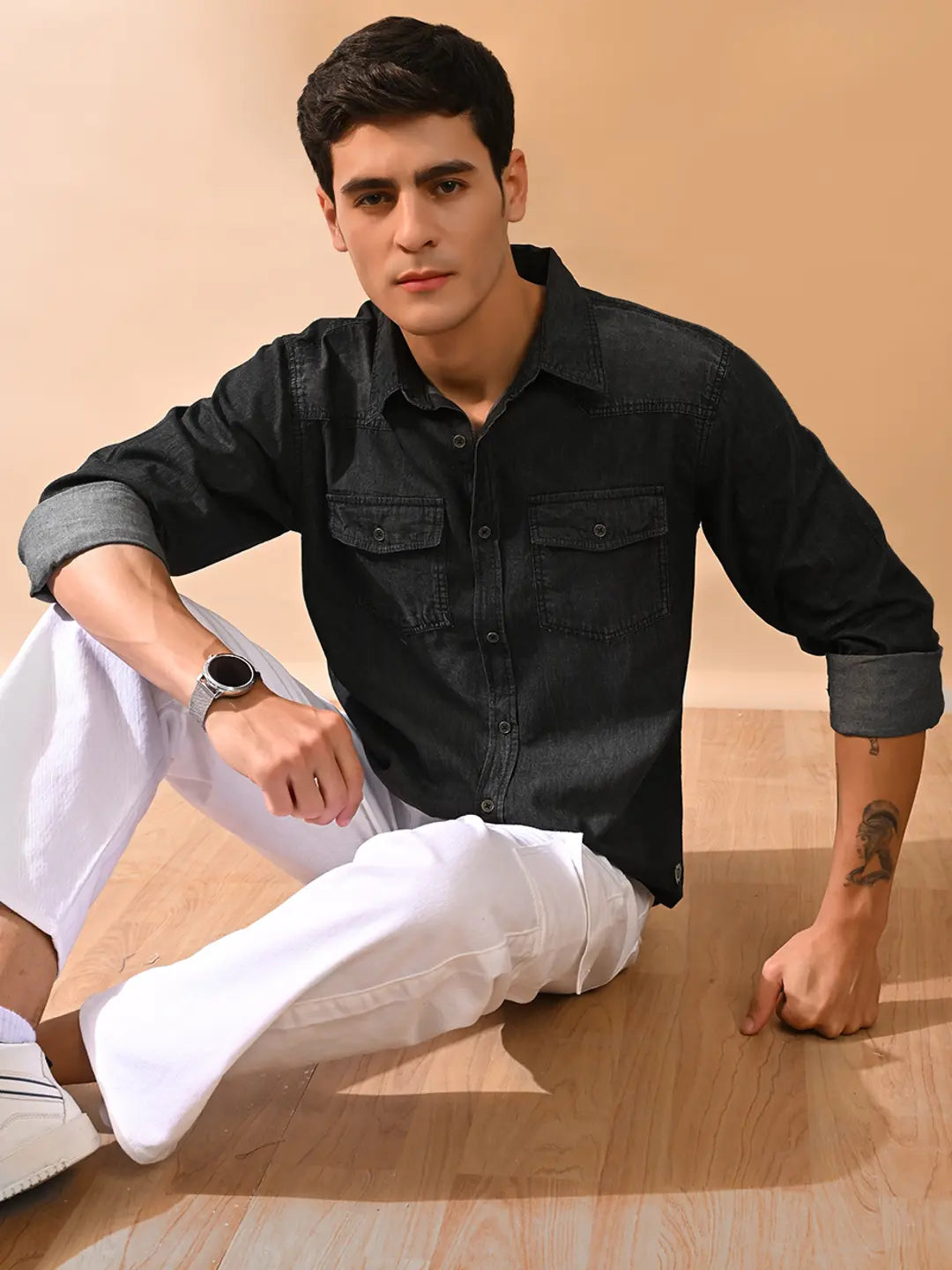 The BlueVibe black denim shirt for men