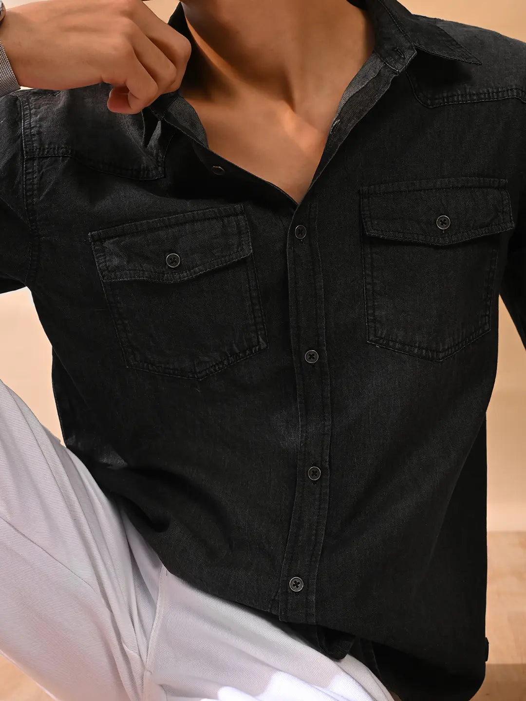 The BlueVibe black denim shirt for men