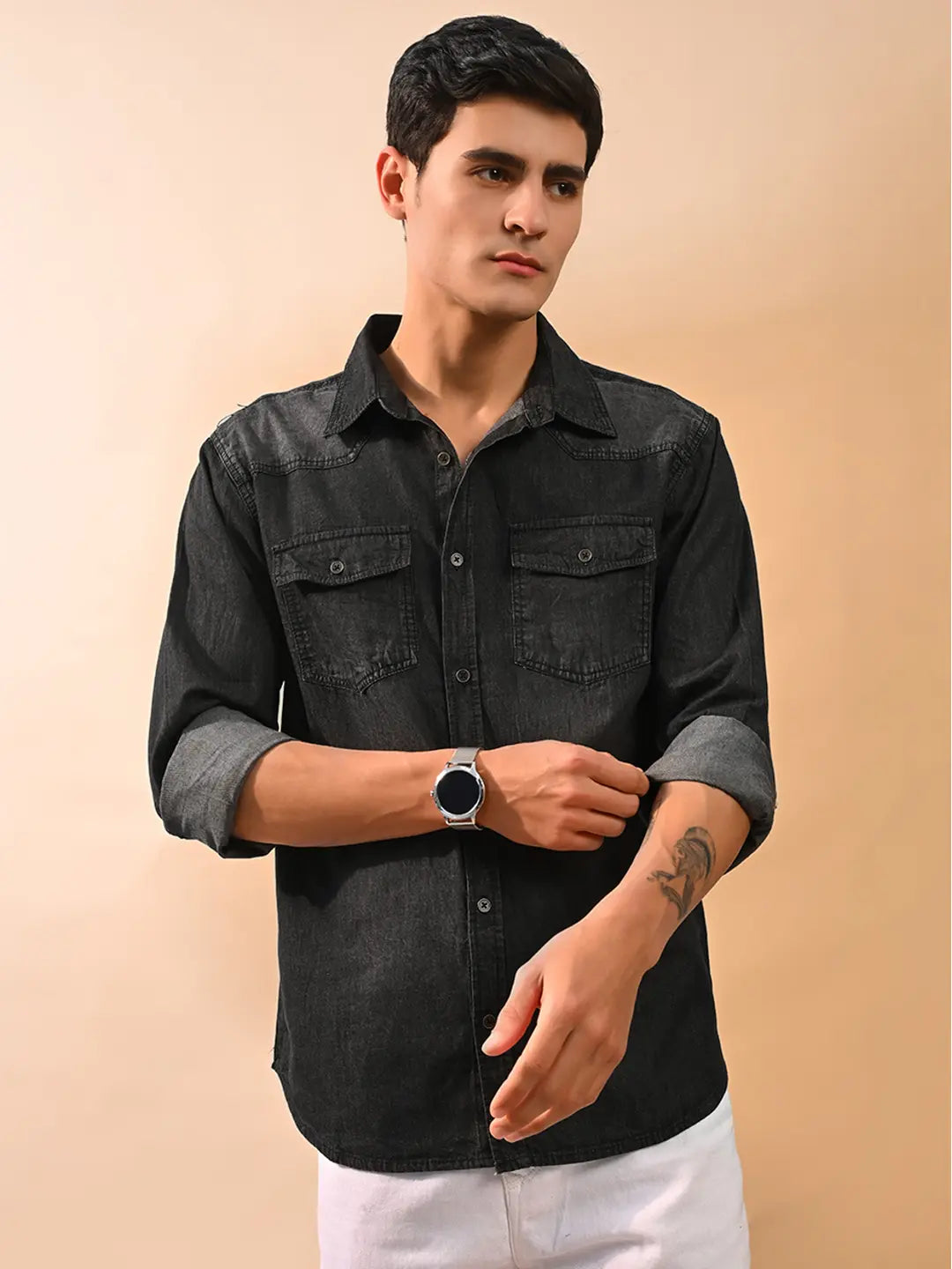 The BlueVibe black denim shirt for men