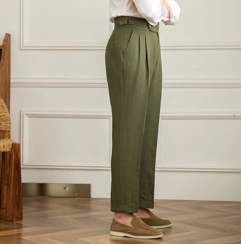 The BlueVibe Olive Green Premium Italian Pattern Cotton Gurkha Pant.