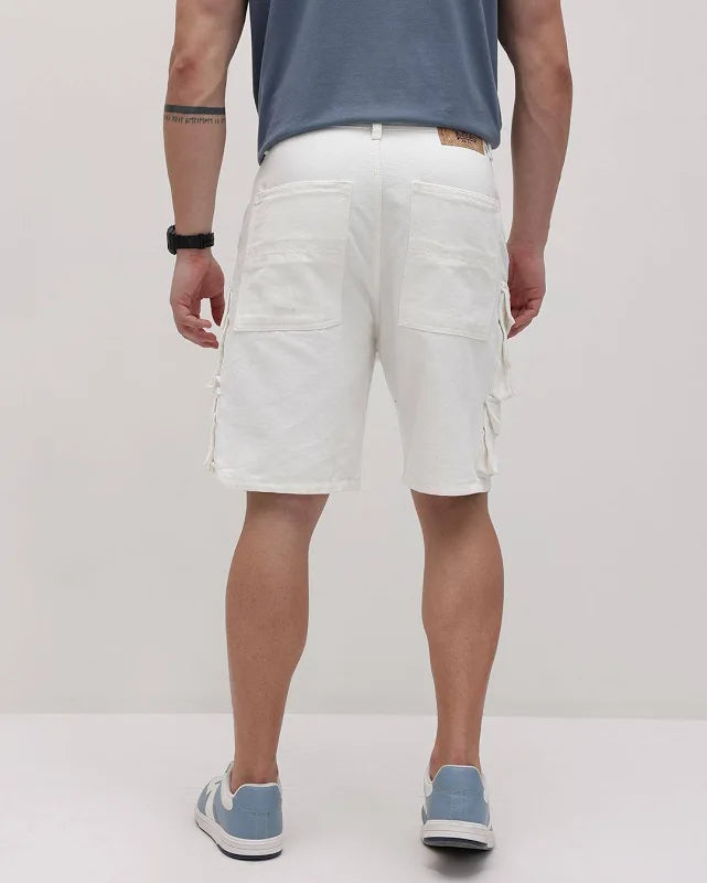 The BlueVibe fully stretchable white cargo men shorts